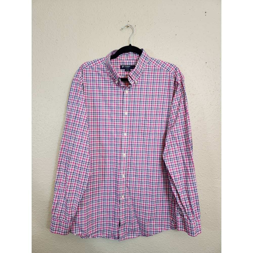 Cremieux Mens XL Pink Blue Plaid Button Down Shirt Long Sleeve Cotton Classics